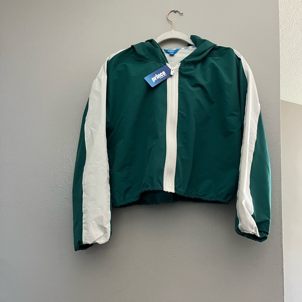 Prince Pickleball Women’s Woven Zip-Front Hoodie Jacket. size. M.   Green/ Cream